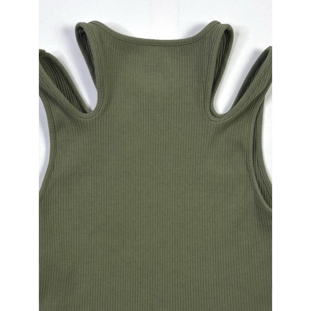 American Eagle Tank Top Womens Medium Sage Green Ribbed Cropped Cold Shoulder - Picture 9 of 9